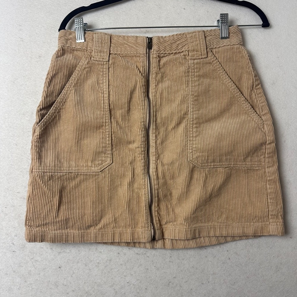 Hollister Tan Corduroy Mini Skirt Ultra High Rise Front Zip Beige Womens Size 9